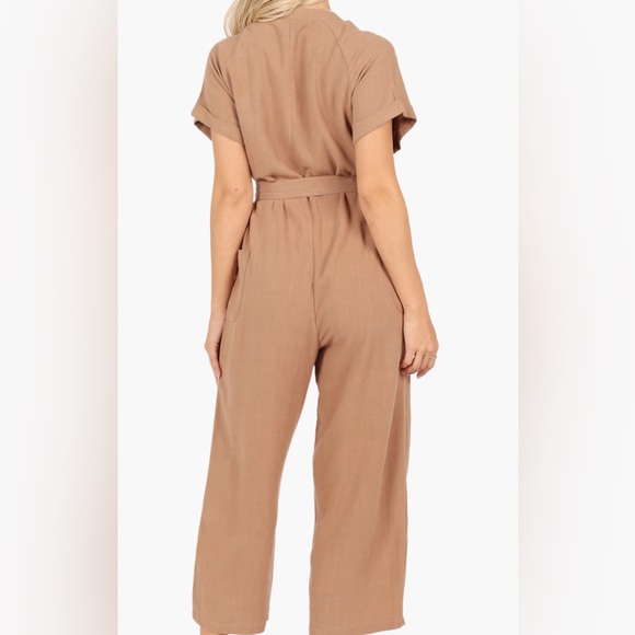 Petal & Pup Archie Tie Waist Linen Jumpsuit in Mocha Brown - Picture 7 of 7